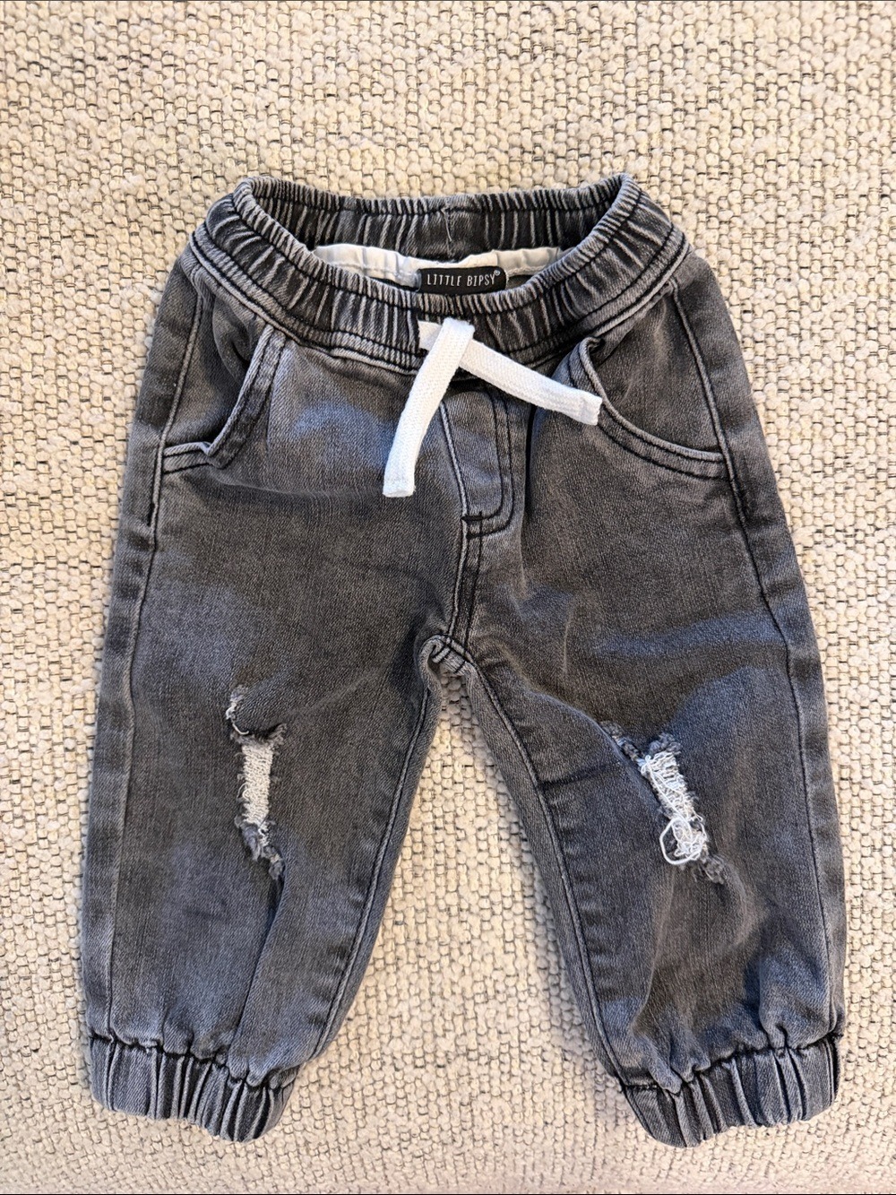 Little Bipsy Charcoal Distressed Denim Jogger Pants 6-12M